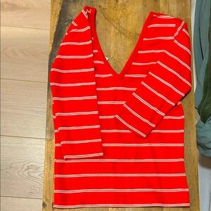 Casual Corner Red and White Striped Blouse